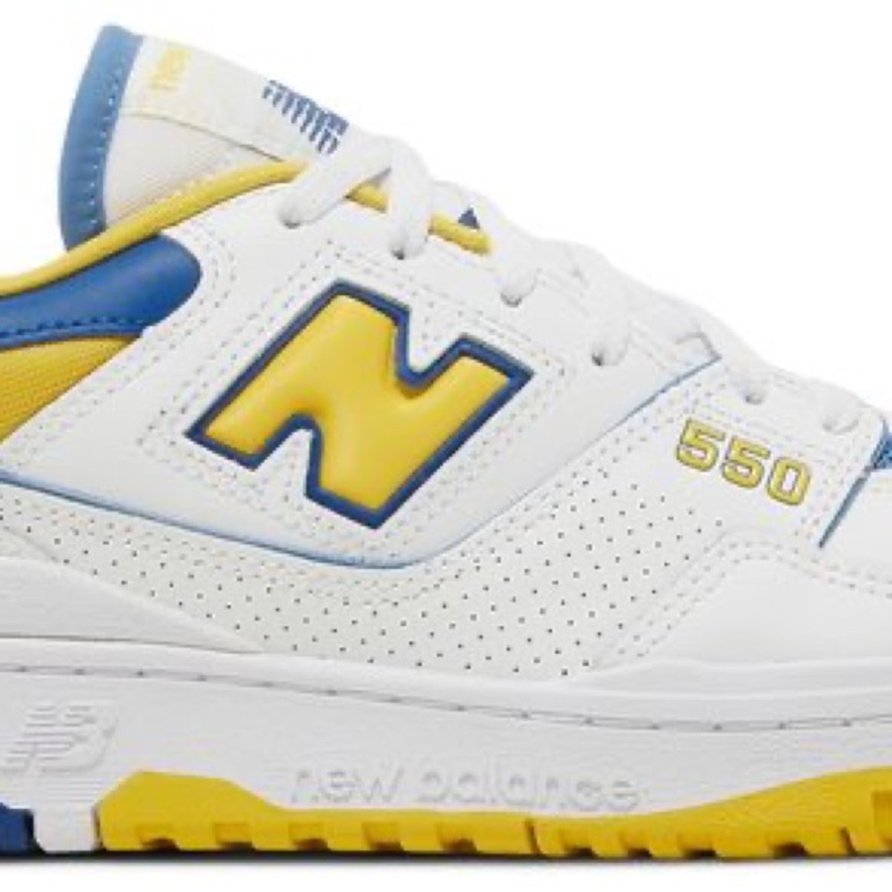 New Balance 550 White, Yellow, and Blue Sneakers